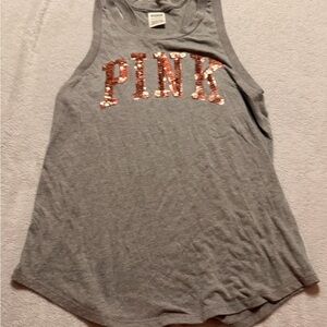 PINK Victoria's Secret Gray Tank with Rose Gold Sequin Logo